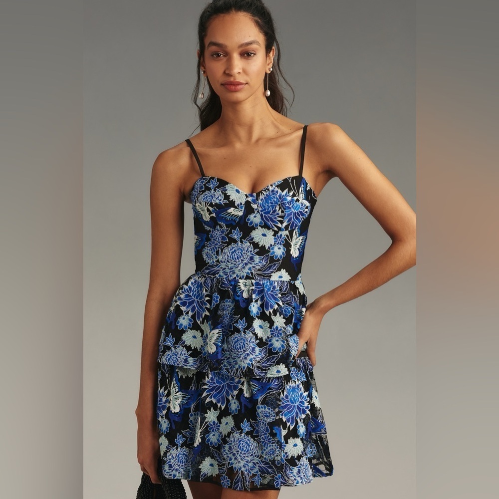 Floral Blue and Black Women's Dress